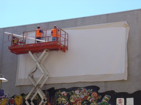 Projection Screen
Installation of front projection screen in a lane way for Adelaide Film Festival 
