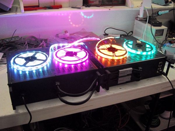 SFX Lighting
Testing in the lab:-
8A x 12 channel DMX LED PWM dimmer and dual 500W power supply in rack mountable enclosures.
