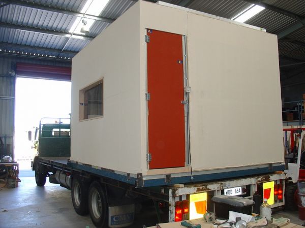 In Transit
Sleeper cabin mock-up loaded on to truck in the workshop
